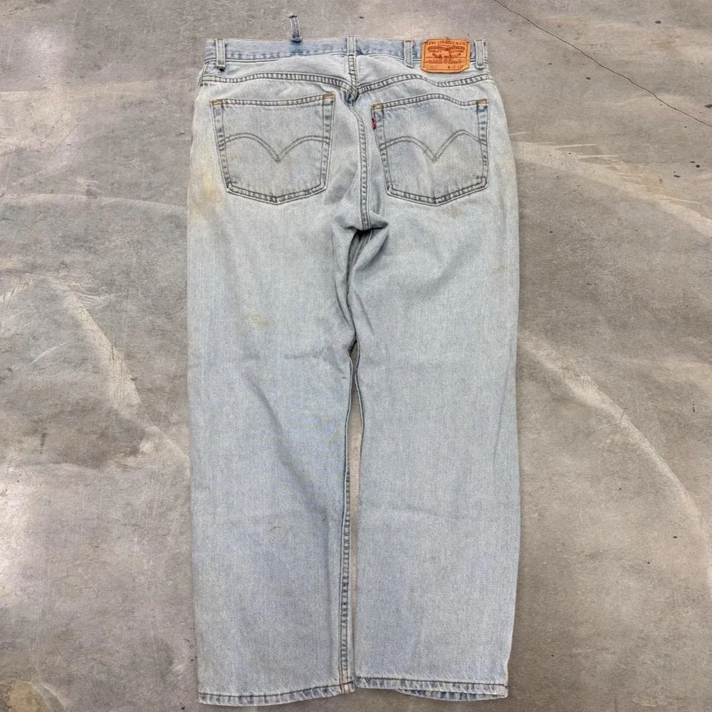 Vintage Levis 505 Regular Fit Straight Leg Jeans Light Wash Distressed 38x30
